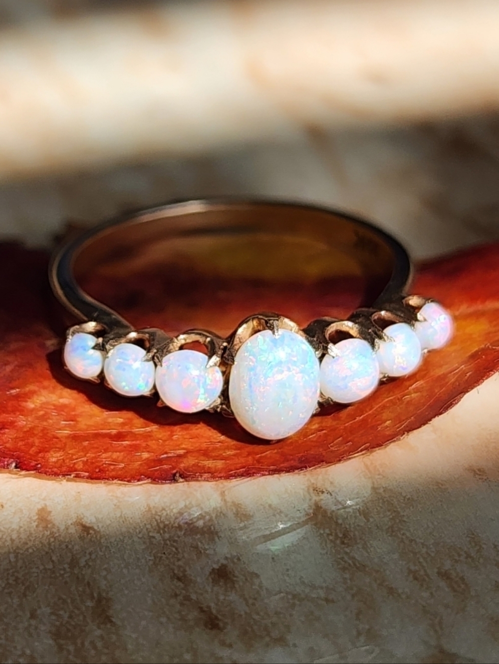 Antique Opal 10Kt Gold Band Ring Size 6.5